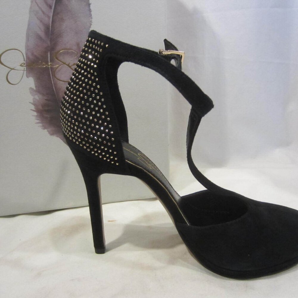 Jessica Simpson Black Heels with Gold Accents - Picture 3 of 9